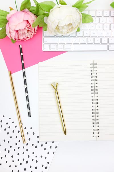 Wooden desk with notebook and keyboard, photo by Katie Harp on Pexels