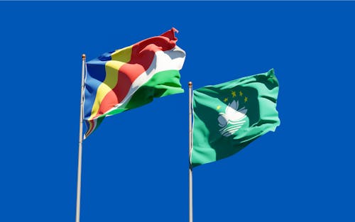 Flag of Macau and Seychelles Blowing in the Wind