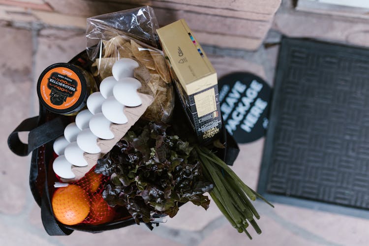 Overhead Shot Of Groceries In A Bag