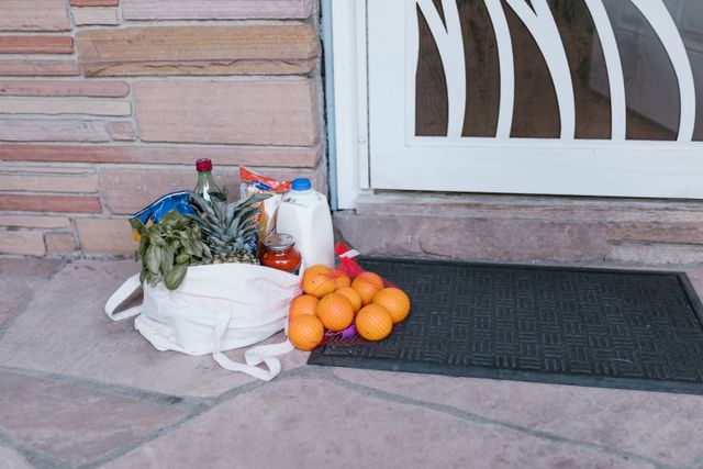 Grocery bag delivered to the doorstep within minutes