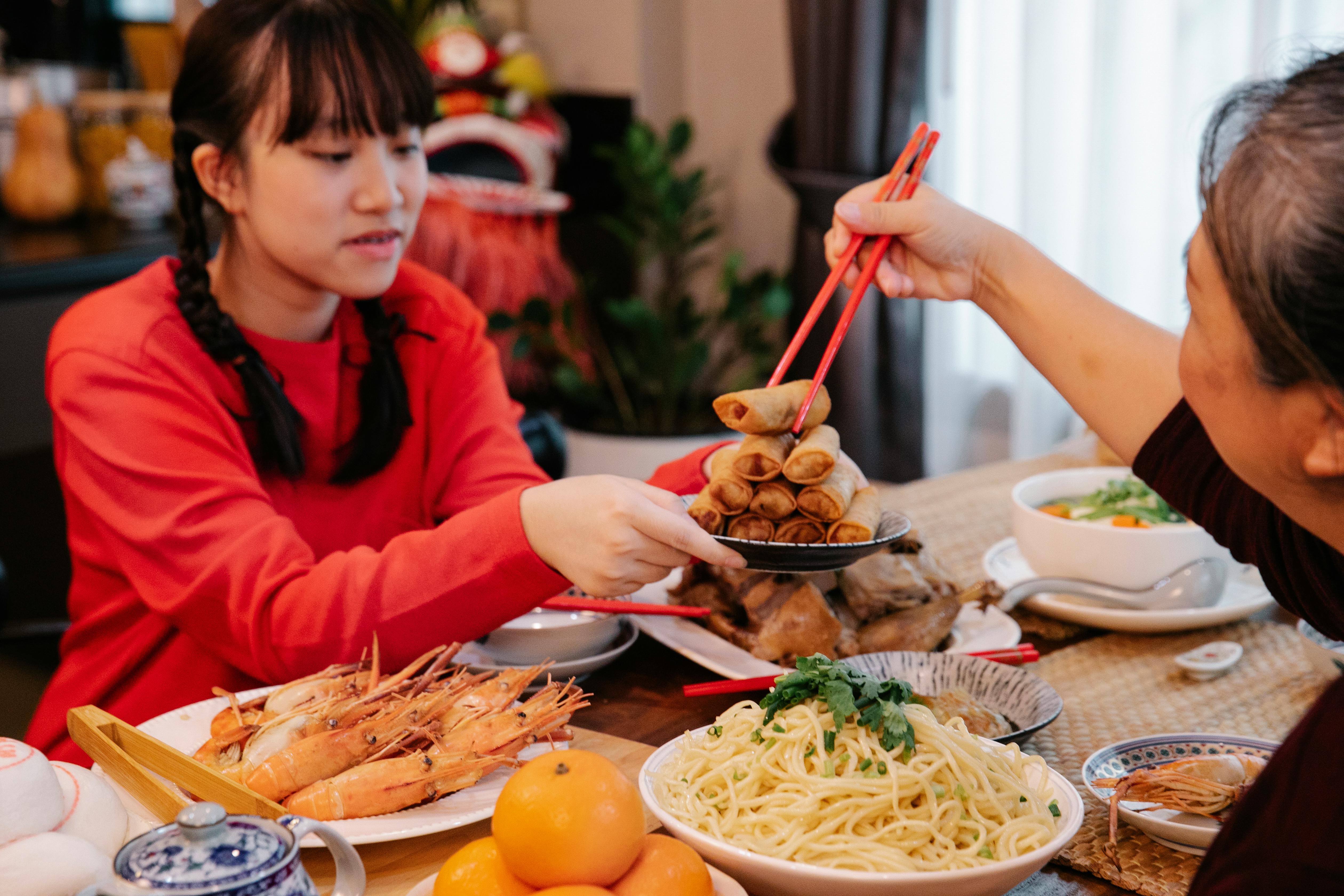 a family eating together