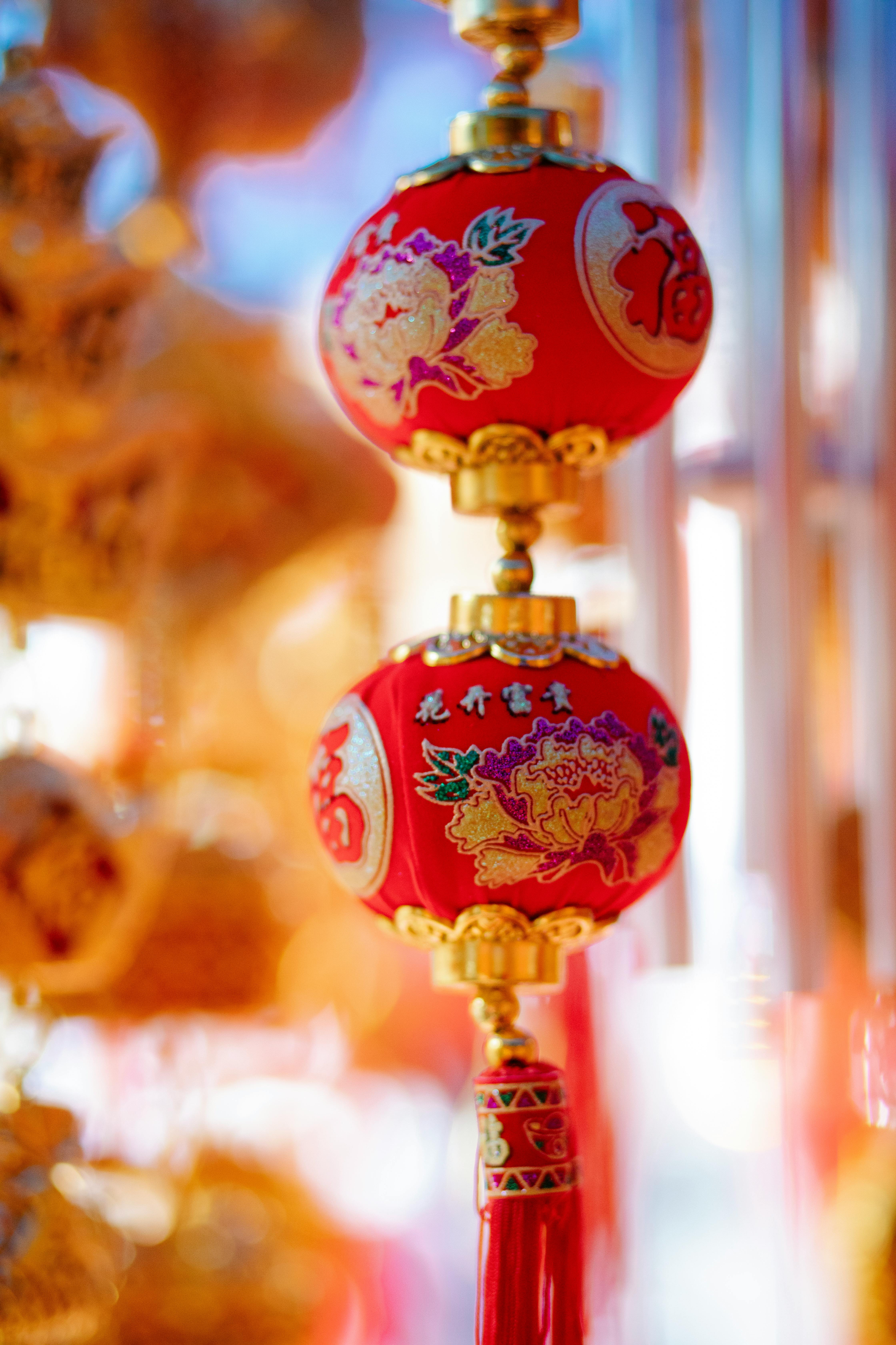 red and gold lunar new year decorations