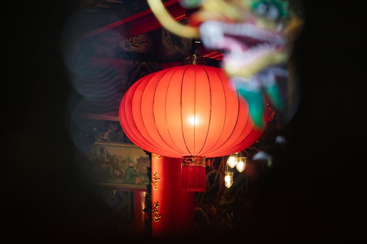 Traditional Asian Lantern And Dragon Head