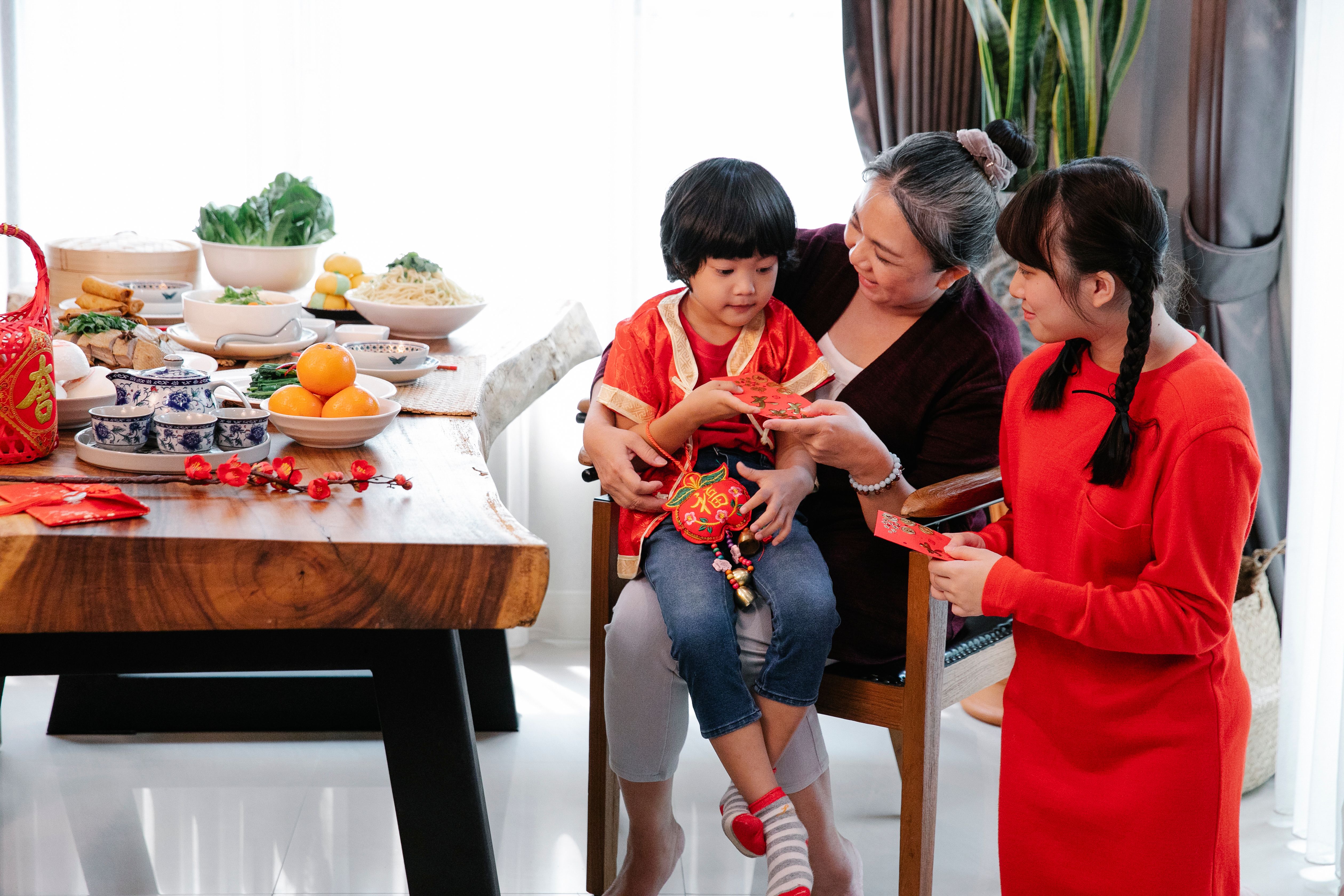 Family celebrating Chinese New Year
