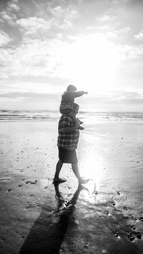 Free stock photo of beach, family, father