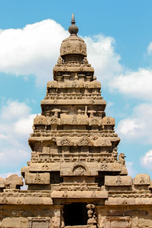 Free Explore the intricate stone carvings of the ancient Shore Temple in Mahabalipuram, India. Stock Photo