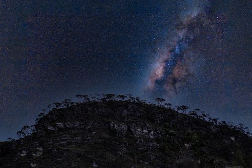 Free Capture of the Milky Way galaxy over a hilltop, showcasing a starry night sky. Stock Photo