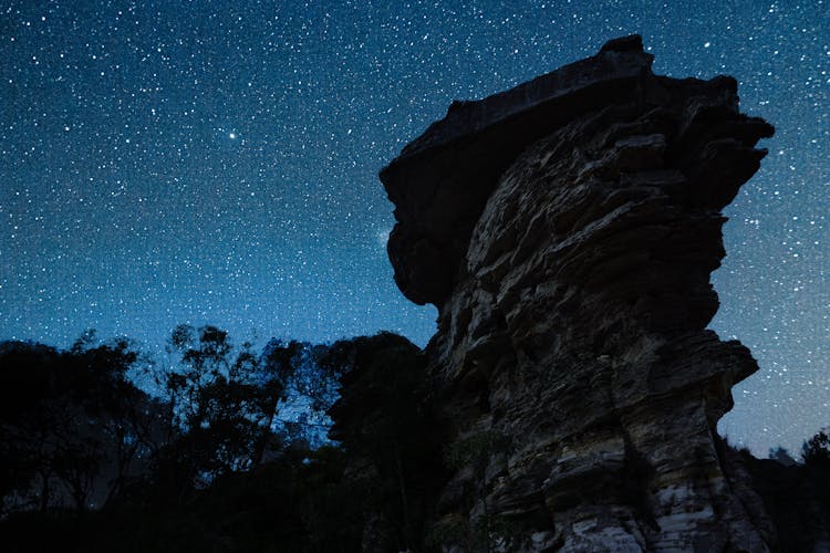 Graphite Rock Formation Against Blue Sky With Stars