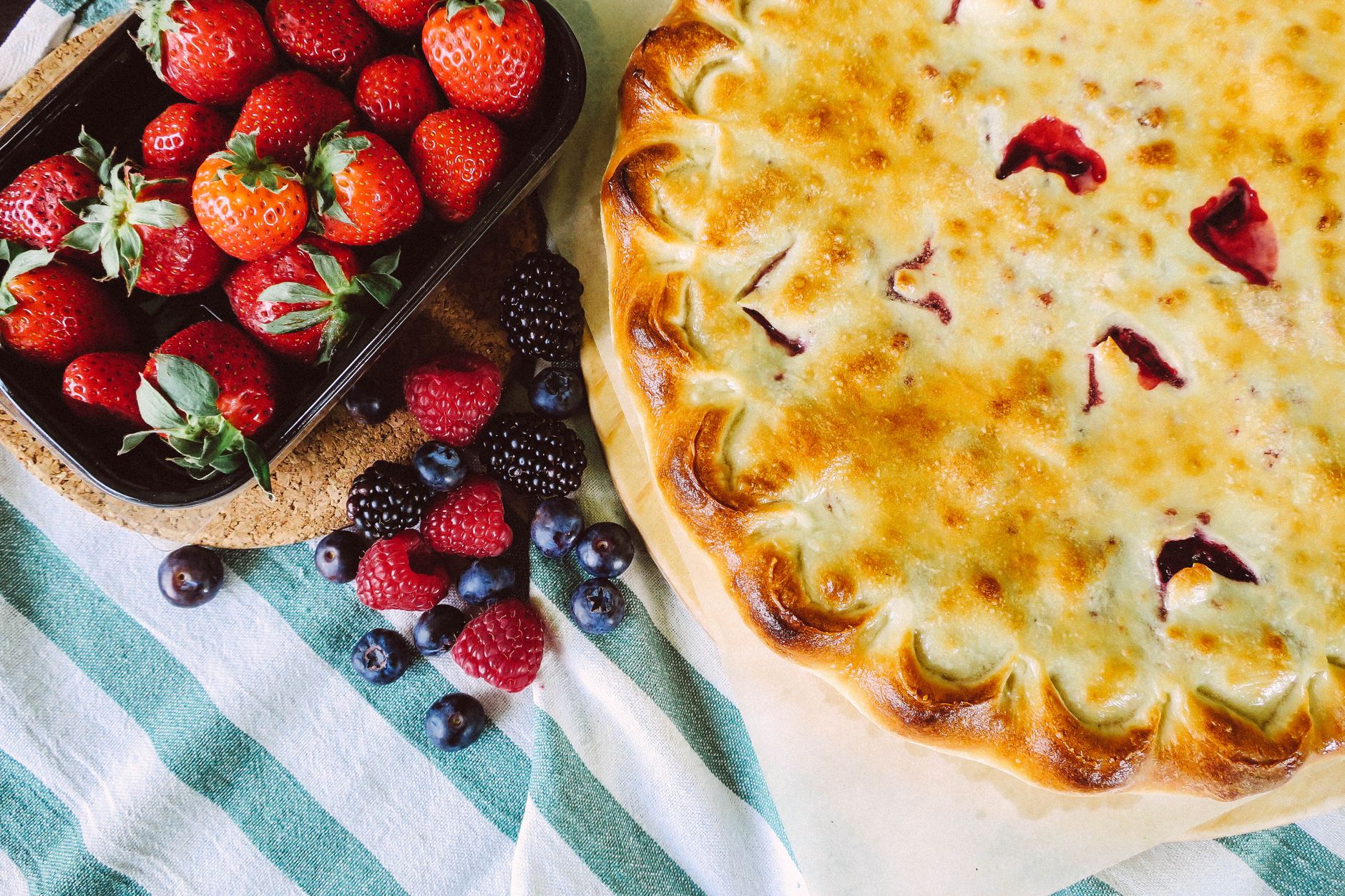 slice of blackberry raspberry pie on plate