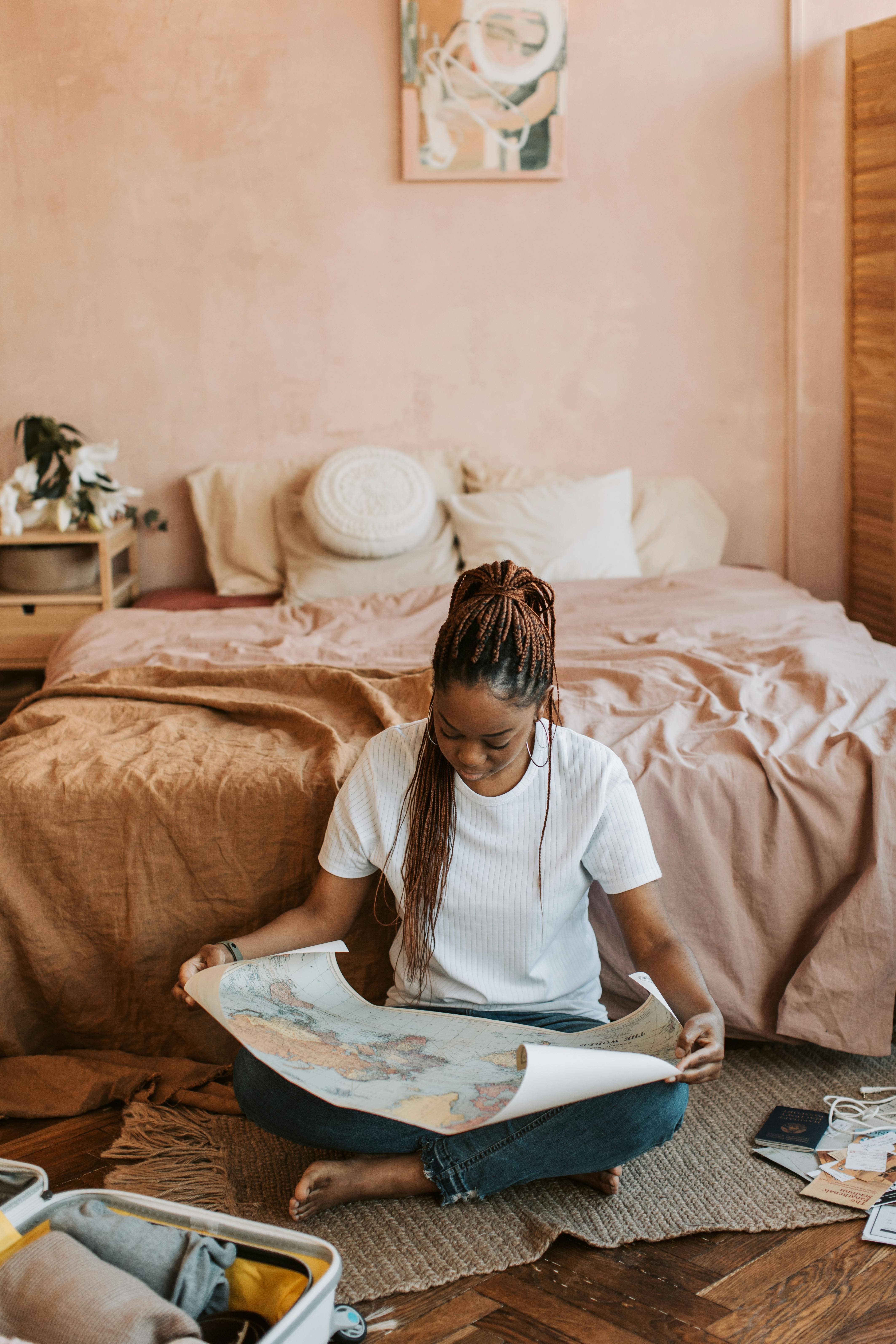 woman looking at a map