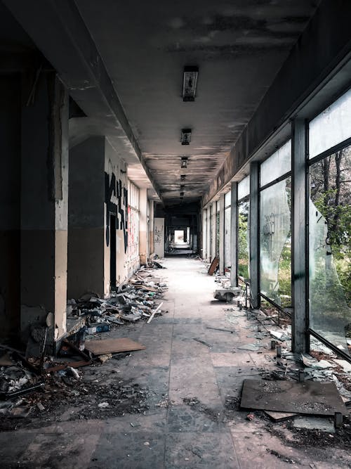 Free Corridor of an Abandoned Building Stock Photo