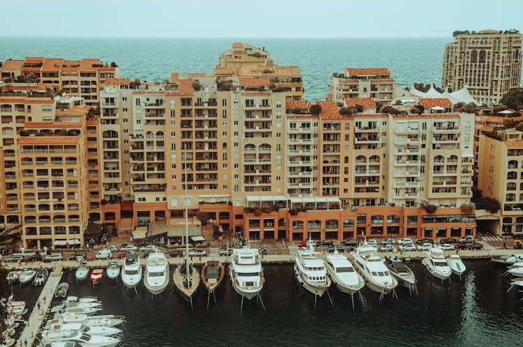 Aerial View Of Waterfront Apartments In Monaco 