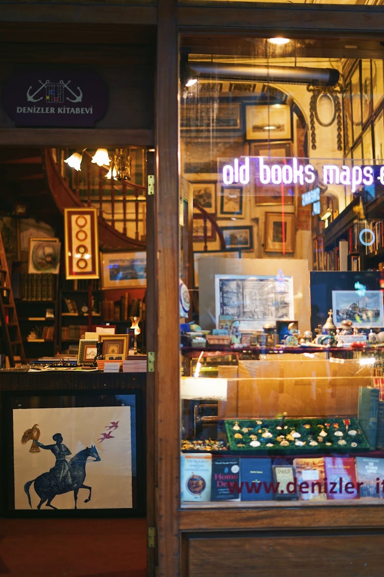 Bookstore With Vintage Books And Maps