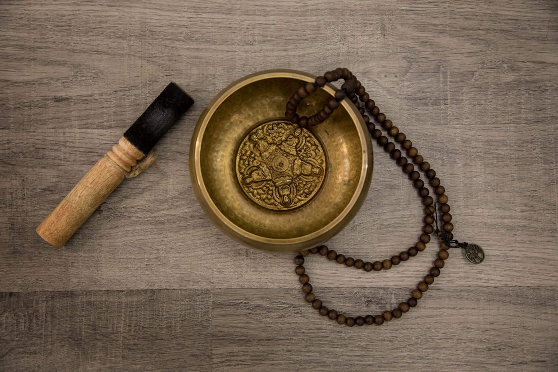 Free Healing Bowl with Prayer Beads Stock Photo