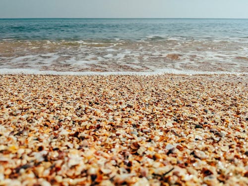 Shore with small stones near sea