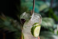 Clear Drinking Glass With Ice and Straw