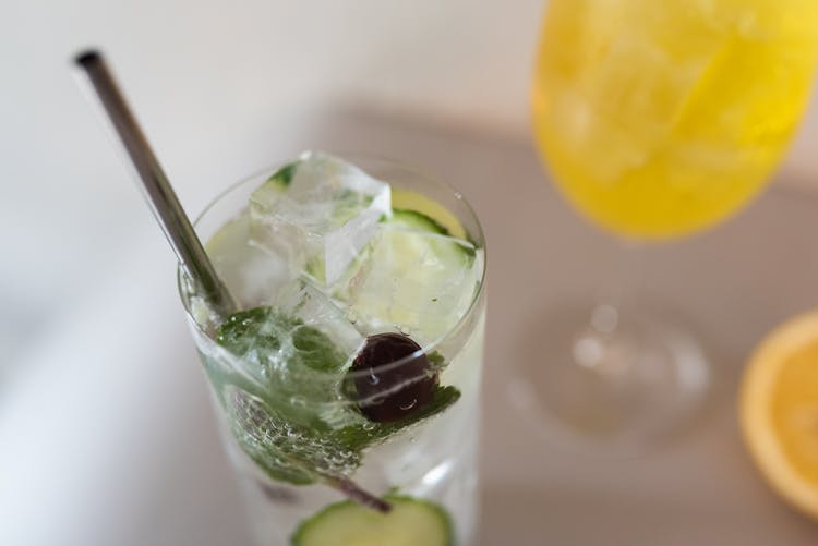 Close-Up Shot Of A Glass Of Mojito 