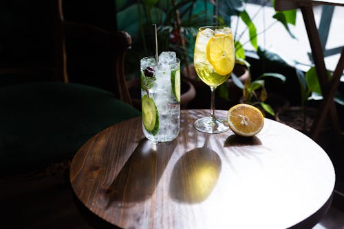 Free A Cocktail Drinks on a Wooden Table Stock Photo