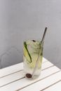 Clear Drinking Glass With Green Leaf
