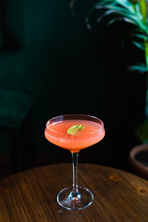 Free Close-Up Shot of a Cocktail Drink on a Wooden Table Stock Photo