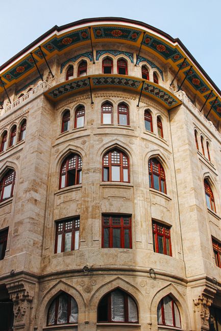 Detailed view of Ottoman-style building facade in Istanbul, showcasing traditional design.