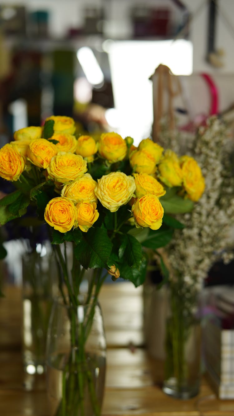 Bouquet Of Yellow Roses In Vase