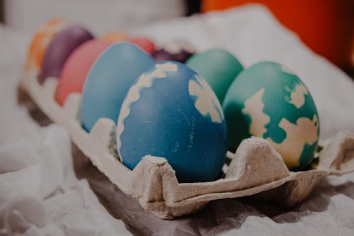 Close-Up Shot of Easter Eggs on an Egg Tray