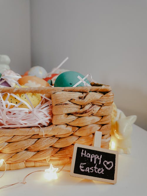 Brown Woven Basket with Eggs