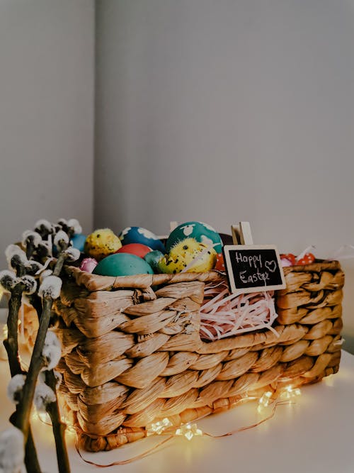 Close-Up Shot of Easter Eggs on a Basket 