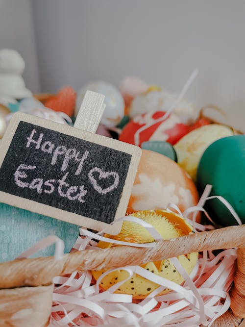 Close-Up Shot of Easter Eggs on a Basket 