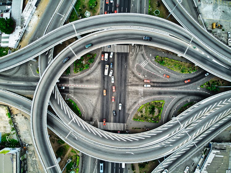 Aerial View Of Flyover Roads And Highways 