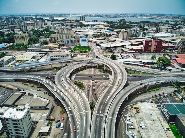 Aerial View Of Flyover Roads And Highways On A Metropolitan Area