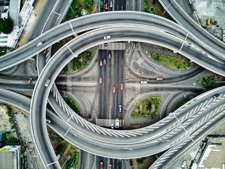 Aerial View Of Flyover Roads And Highways 