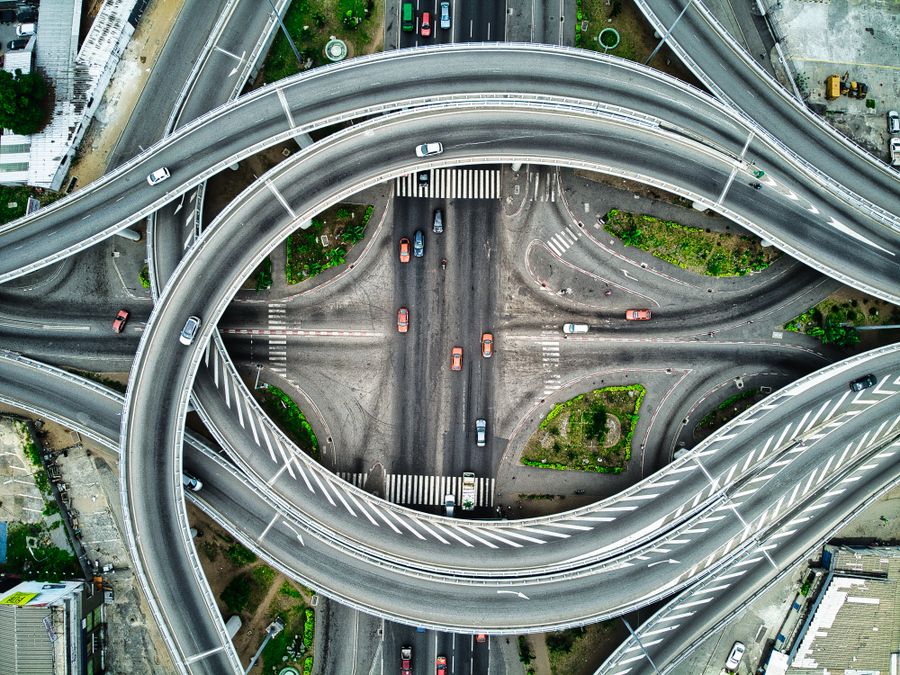Highway interchange aerial view