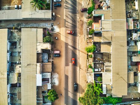 Aerial view of Cité Universitaire de Vridi in Côte d'Ivoire, showcasing urban architecture and street layout.