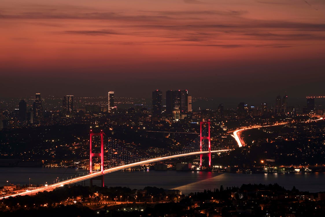 Free A Stunning View of the Bosphorus Bridge at Istanbul During the Night Stock Photo
