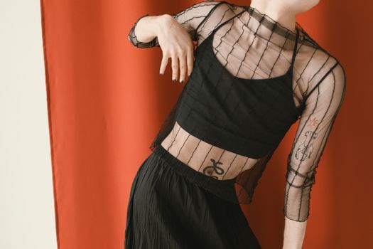 Woman in Black and White Skirt