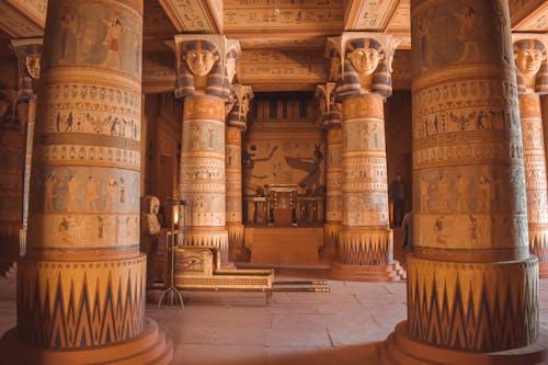 Columns with Ancient Egyptian Style Ornaments on a Film Set, Ouarzazate, Morocco