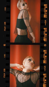 Expressive artistic portrait featuring dramatic makeup and vintage film effect, showcasing unique style.