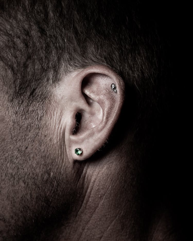 Close-Up Shot Of Ear Piercings 