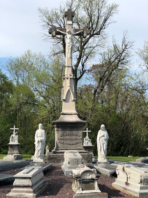 Statues and Markers in a Cemetery