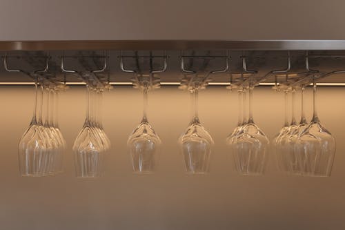 Free Goblets Hanging on Glass Rack Stock Photo