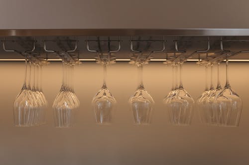 Goblets Hanging on Glass Rack