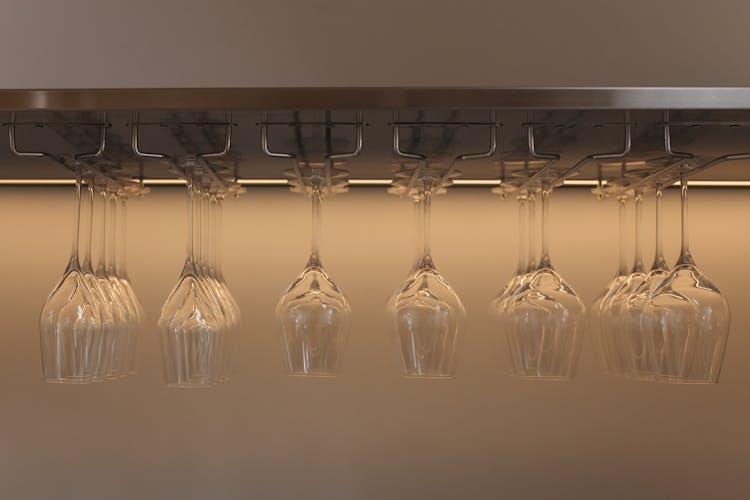 Goblets Hanging On Glass Rack