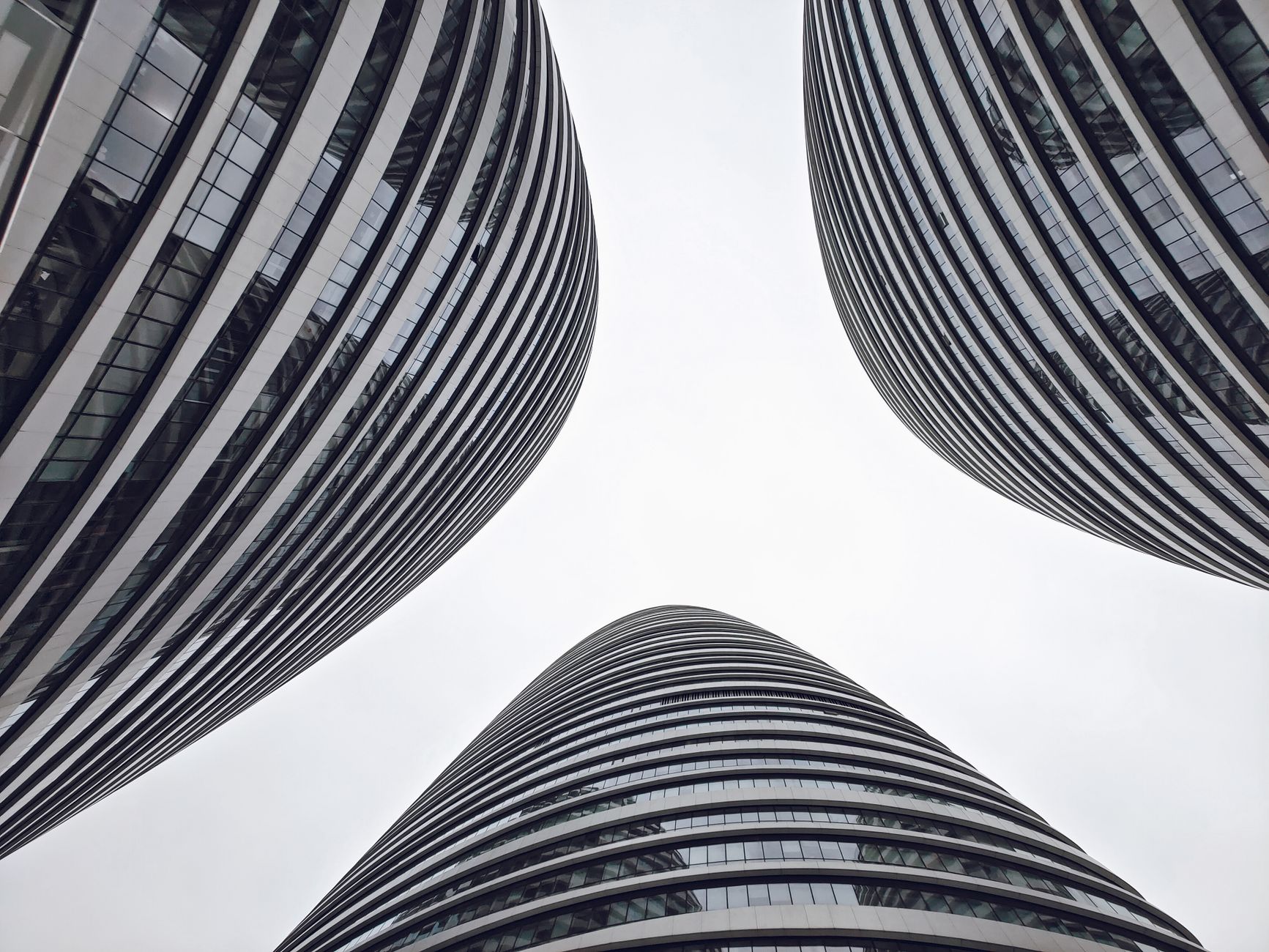 Striking architectural shot of futuristic skyscrapers in Beijing's Chaoyang District.