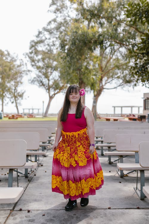 A Girl in Floral Dress at the Park