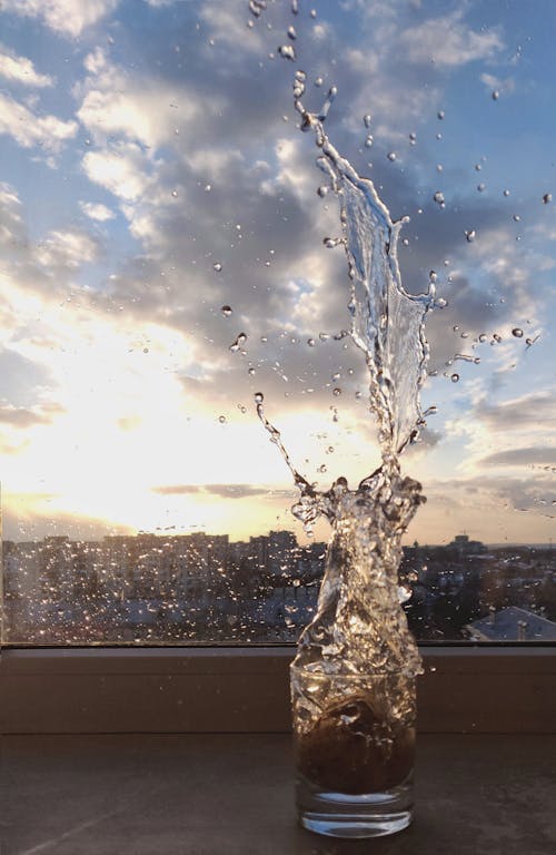 一杯水, 冷凍, 日落 的 免费素材图片