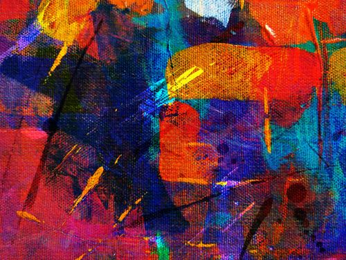 Free Bold abstract painting with vivid colors and dynamic brush strokes on canvas. Stock Photo