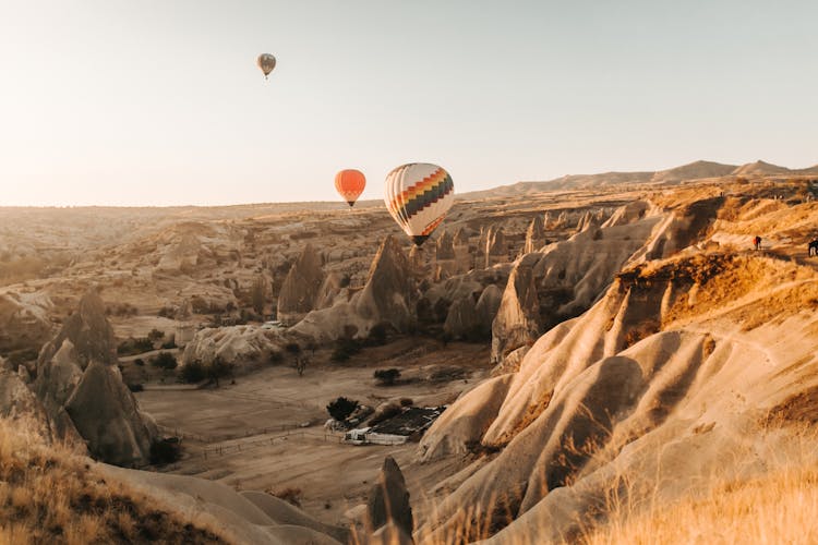 Hot Air Balloons Over Rocky Mountains