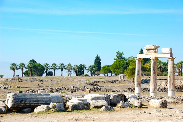 Broken Concrete Pillars On The Ground